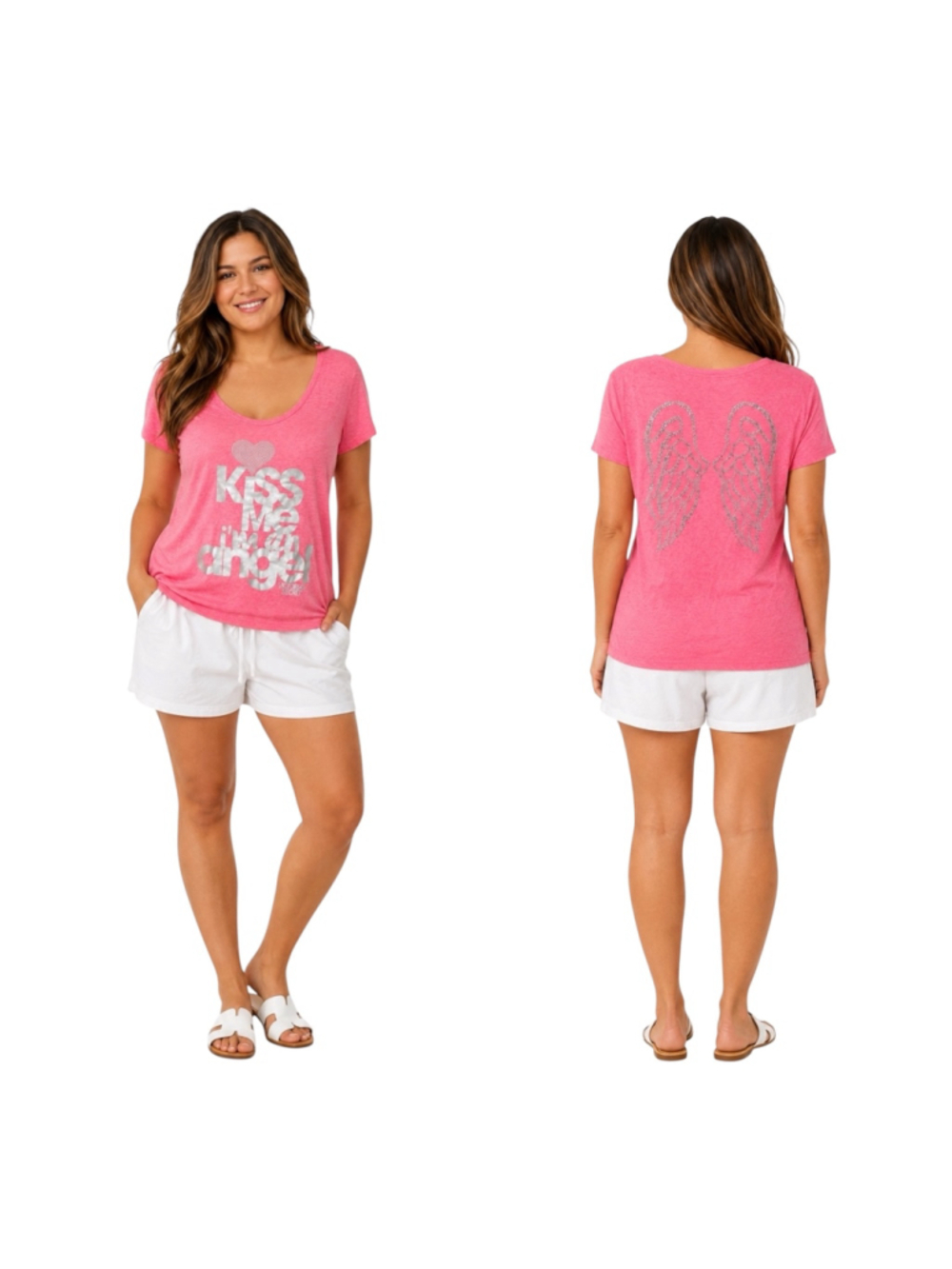 Victoria’s Secret Supermodel Essentials Pink Angel Rhinestone T-Shirt Large